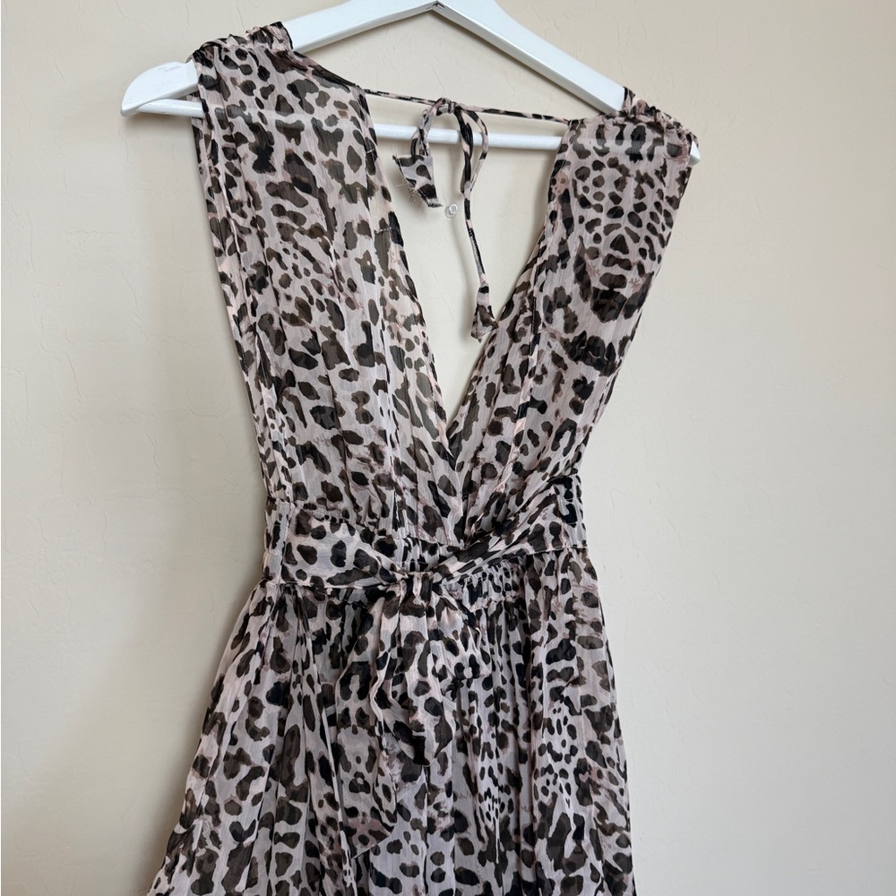 Gianni Bini Leopard Deep V Plunge Women’s Maxi Dress Sheer Swim Cover Up XS - Picture 8 of 10